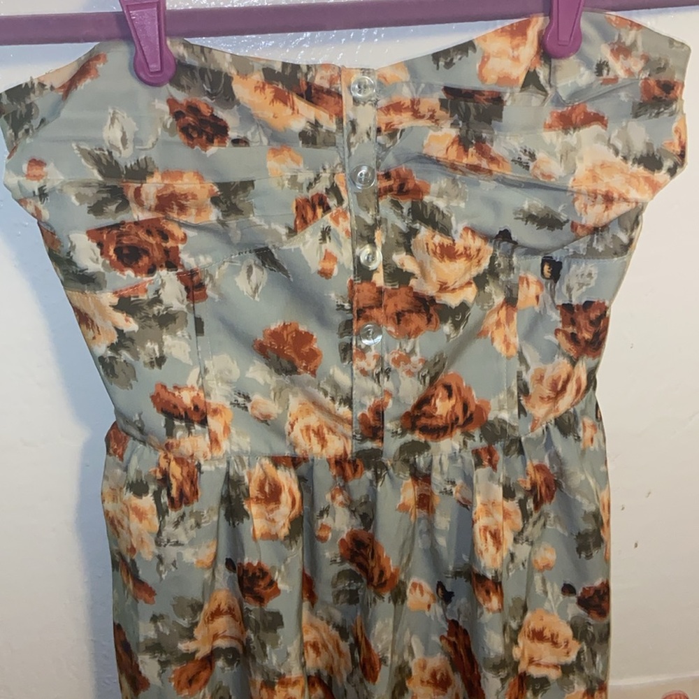 Small strapless mini dress fall colors yellow rust blue satin corset - Picture 3 of 5